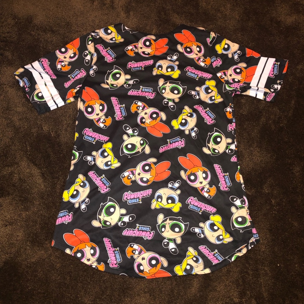 The Powerpuff Girls Baseball Jersey Women's Button Shirt Black - Picture 3 of 4